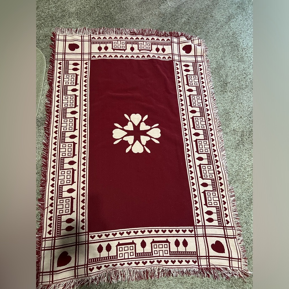 Red and Cream Vintage Throw Blanket Granny Core Cottage Core